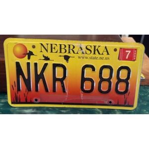 Nebraska License Plate Pair Set of 2 NKR 688 Sunset Birds Design Used